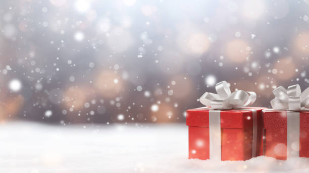 istock Sparkling Red Gift Box in Snowy Scene 1837644239