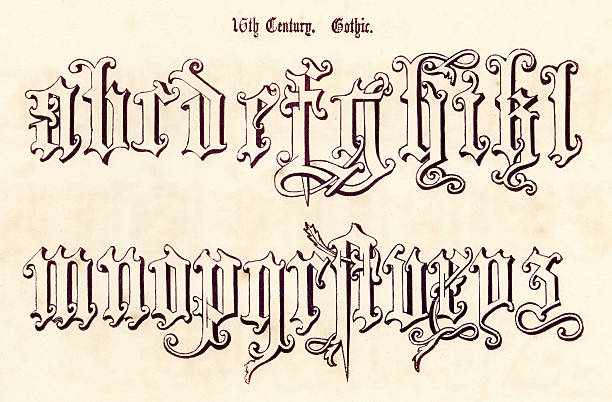 готический стиль 16 века алфавит - letter t letter a ornate alphabet stock illustrations