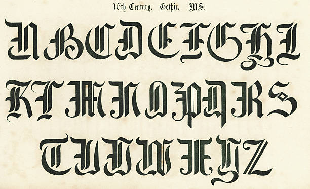 16. jahrhundert gotischen stil alphabet - letter j fotos stock-grafiken, -clipart, -cartoons und -symbole