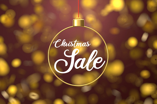Red And Gold Christmas Bokeh Background And Christmas Sale. Template For Your Design.