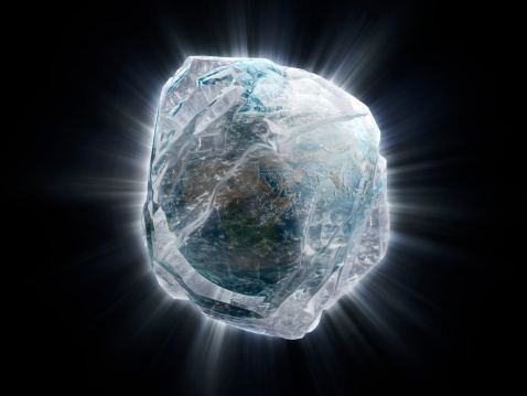 Earth in solid ice block. 3d render - uses composition of royalty free (http://www.nasa.gov/audience/formedia/features/MP_Photo_Guidelines.html) maps provided by NASA (http://visibleearth.nasa.gov).