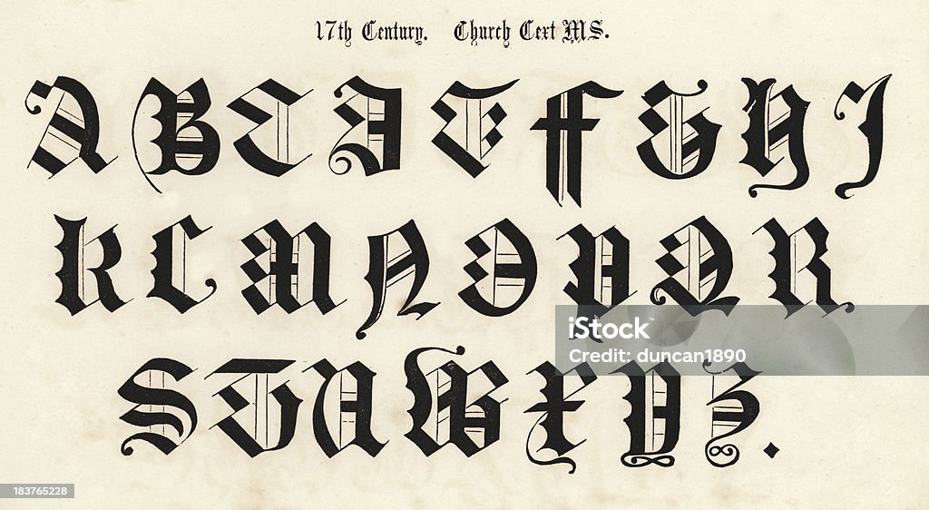 17 ème siècle Script Alphabet de Style - Illustration de Enluminure libre de droits