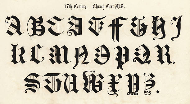 17 세기 스타일 알파벳 글자 - letter p letter a typescript ornate stock illustrations