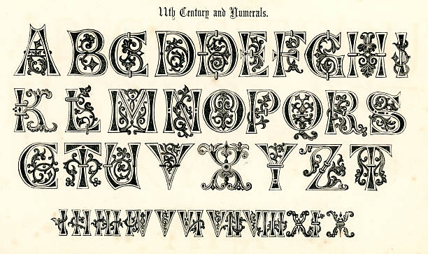11. jahrhundert mittelalterlichen alphabets und ziffern - letter h letter t letter o text stock-grafiken, -clipart, -cartoons und -symbole