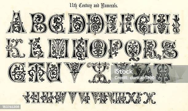 Vetores de 11 Th Century Medieval Alfabeto E Números e mais imagens de Medieval - Medieval, O Alfabeto, Texto