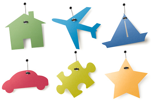 Buying a new home, insurance, flight, holiday or car? Six blank shaped price tags for you to add your message. White area contains no dot, no need to cut-out. 
