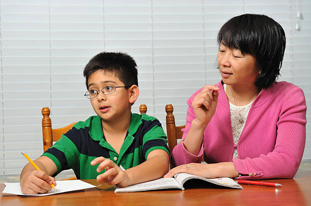 istock Mother and son doing school homework together 183765496