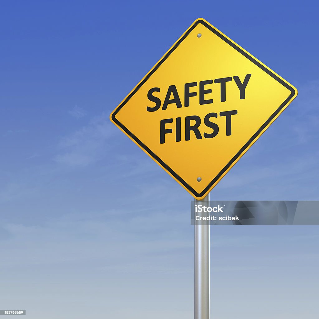 Safety First Warning Sign Safety First. Road Warning Sign. Digitally generated 3d image. Safety Stock Photo