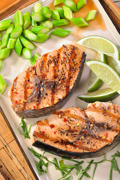 Grilled Swordfish steaks stock photo