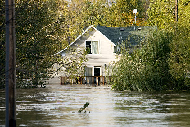 viel house, nach einer schweren nieselregen kommen - überschwemmung stock-fotos und bilder