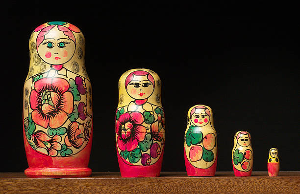 istock Matryoshka dolls set in a row on black background 183766467