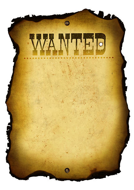 wanted-cartaz em inglês velho oeste com bordas queimado - wanted poster paper wild west burnt - fotografias e filmes do acervo
