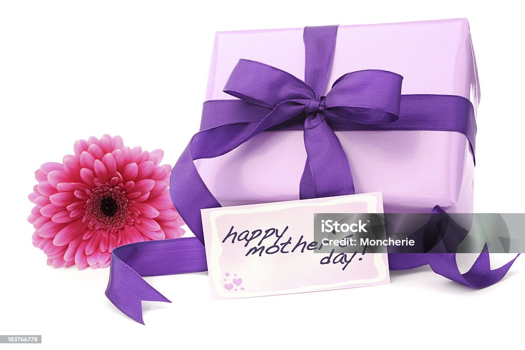 Purple gift box with a mothers day card Purple gift box with a mothers day card - Nikon D3X - XXXL image Mother's Day Stock Photo