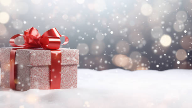 istock Sparkling Red Gift Box in Snowy Scene 1837668009