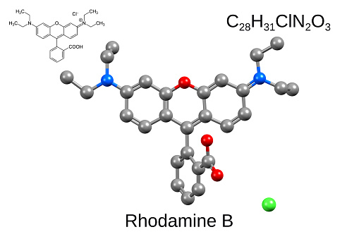 Rhodamine B is a fluorescent rhodamine family dye. It is often used as a tracer dye within water to determine the rate and direction of flow and transport.