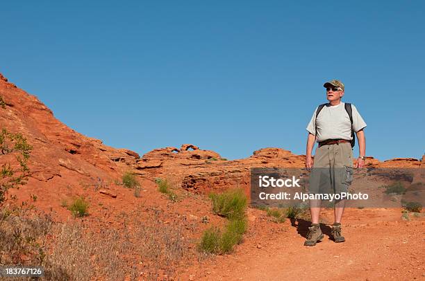 Older Man On A Hike In Utah Viii Stock Photo - Download Image Now - 60-69 Years, Active Lifestyle, Active Seniors