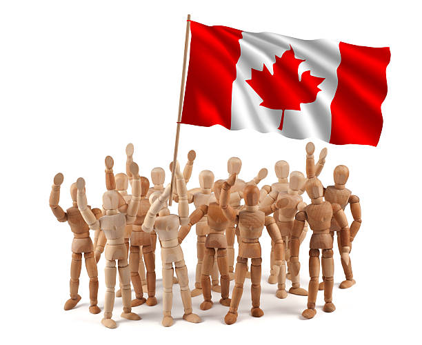 istock Canada - wooden mannequin group with flag 183767329