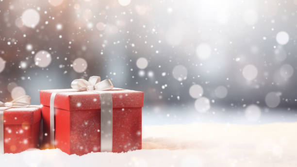 istock Sparkling Red Gift Box in Snowy Scene 1837678926