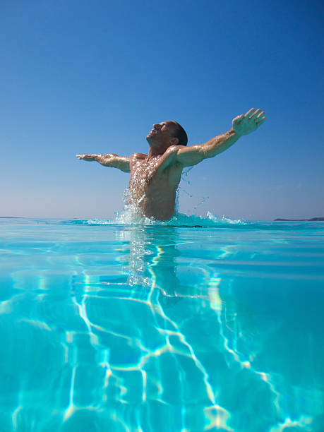 Blue water in swimming pool.Ripple Water.