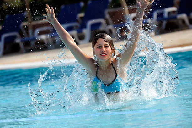 istock Young Girl Splashing in the Pool 183768770