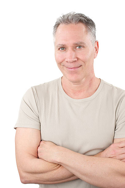 istock Smiling middle age man with beige t-shirt 183768887