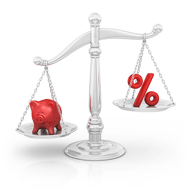 istock percentage sign and piggy bank on scale 183768901