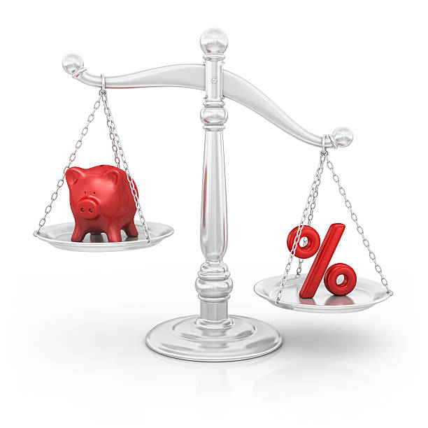 istock percentage sign and piggy bank on scale 183768902