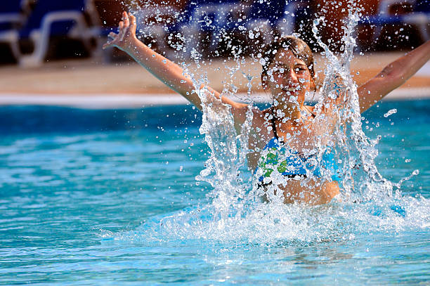 istock Young Girl Splashing in the Pool 183769325