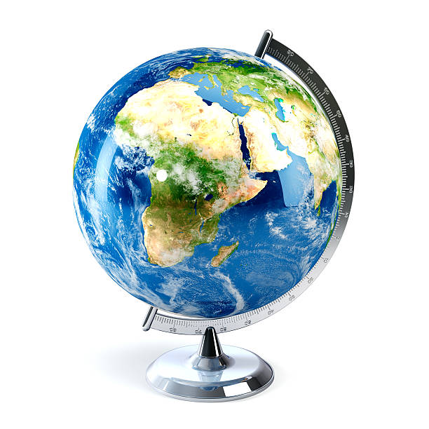 Desktop globe showing Europe, Africa and the Middle East "Desktop globe showing Europe, Africa and the Middle East. 3d render.Earth texture and cloud map provided by NASA: visibleearth.nasa.govSimilar images:" desktop globe stock pictures, royalty-free photos & images