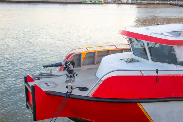 Fire Boat; fire department;Savannah; Georgia; red; Savannah River; river;
