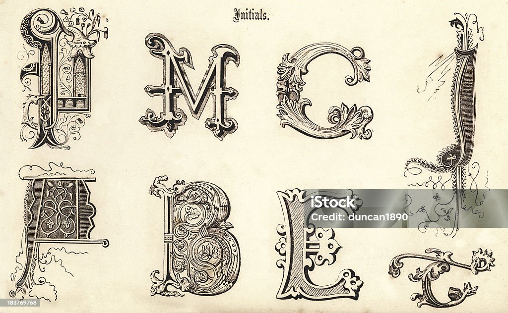 Medieval iniciais - Royalty-free Alfabeto Ilustração de stock