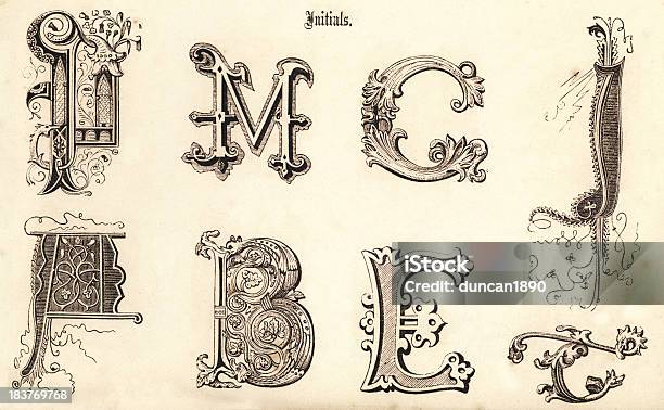 Medieval Iniciais - Arte vetorial de stock e mais imagens de Alfabeto - Alfabeto, Estilo retro, Ilustração