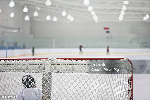 Pista De Hielo Con Jóvenes De Portero Foto de stock y más banco de imágenes de Interior - Interior, Pista de Hielo, Hockey