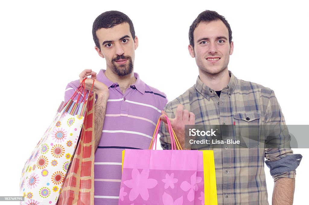 Szczęśliwa Para homoseksualna z torby na zakupy, puste - Zbiór zdjęć royalty-free (20-24 lata)