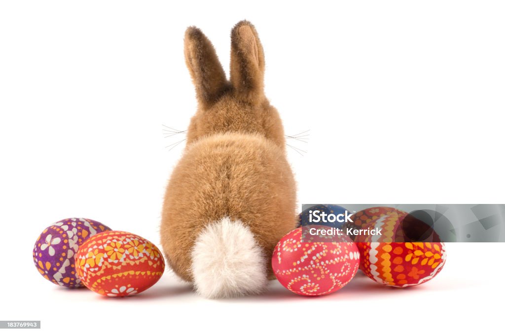 Plush Easter bunny and decorated Easter eggs Easter bunny and eggs.  the typical pattern on this eggs is a specialty of the nationality of Sorben/ Germany.  to INSPECTOR: eggs are painted by myself Rabbit - Animal Stock Photo