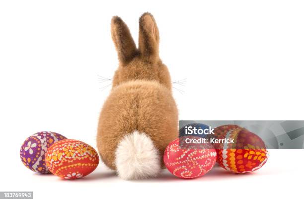 Plush Easter Bunny And Decorated Easter Eggs Stock Photo - Download Image Now - Rabbit - Animal, Tail, Cut Out