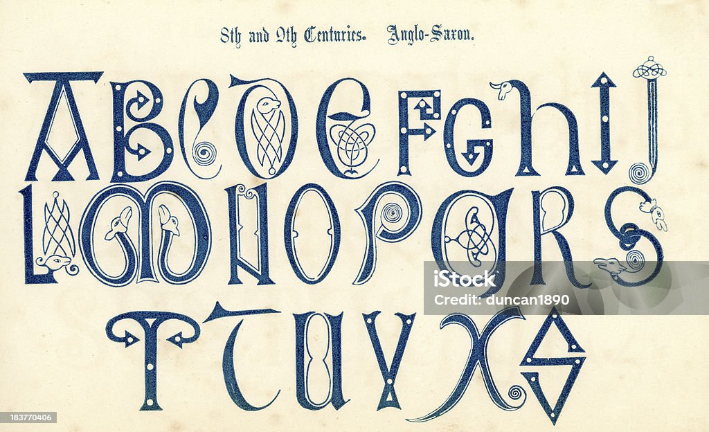 8 th Century Anglo anglosajona alfabeto - Ilustración de stock de Anglosajón libre de derechos