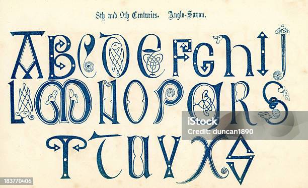8 Век До Anglo Saxon Алфавит — стоковая векторная графика и другие изображения на тему Алфавит - Алфавит, Англосаксонский, Буква J