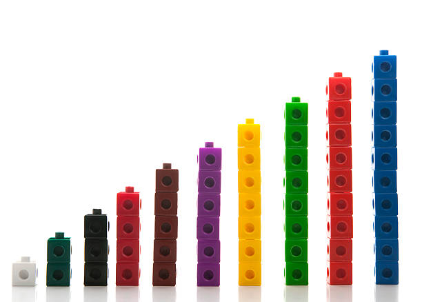 Bar graph made from counting cubes on white background stock photo