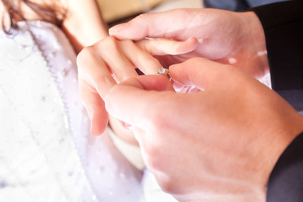 istock Groom Putting Wedding Ring On His Bride's Finger 183771375