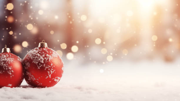 istock Snowy Christmas Ornaments with Bokeh Lights 1837714565