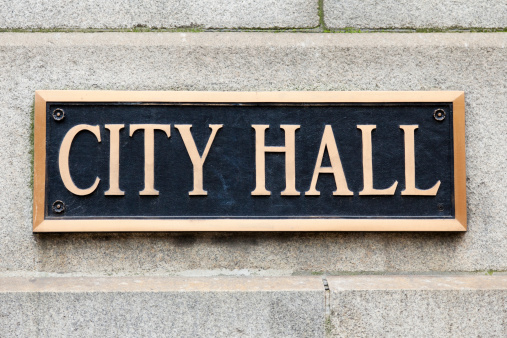 City Hall municipal sign in Chicago high resolution photo.