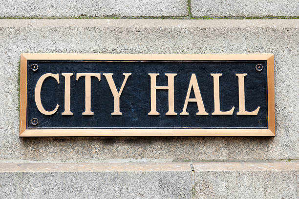 City Hall Sign Municipal Plaque in Chicago stock photo