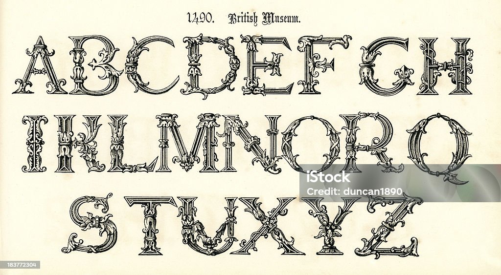 Alphabet de Style du XVème siècle - Illustration de Lettre de l'alphabet libre de droits