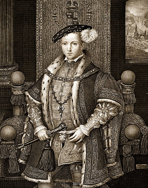 에드워드 6 (xxxl - tudor style king engraved image portrait stock illustrations