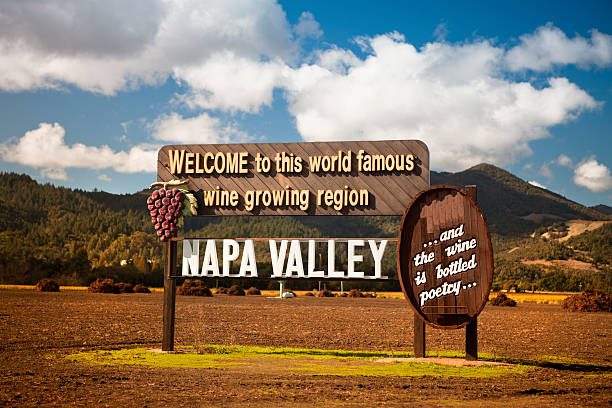 états-unis, en californie, près de napa, panneau de bienvenue vignoble - napa valley california valley vineyard photos et images de collection