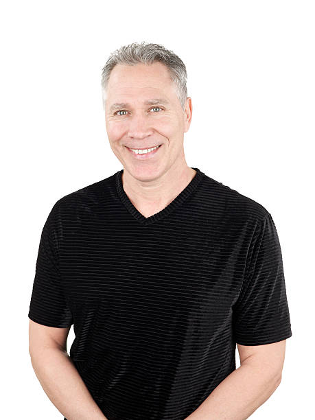 istock Smiling middle age man with black stripe shirt 183772904