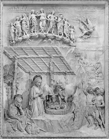 Naples - The marble relief of Nativity in the church Chiesa di Sant'Anna dei Lombardi by Antonio Rossellino ( 1475).