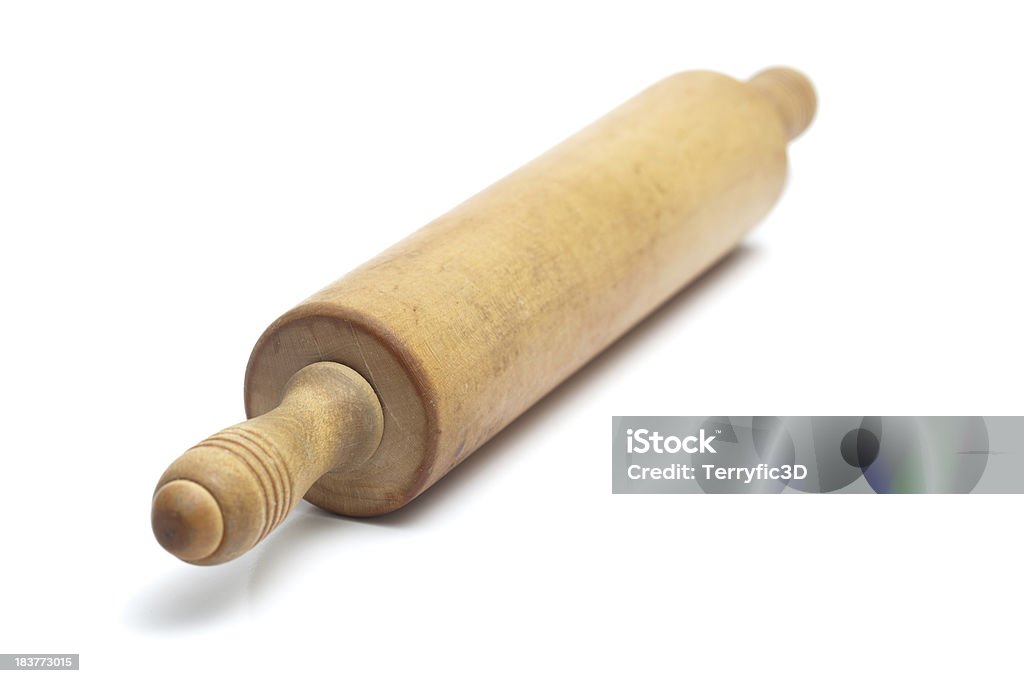 Vintage Rolling Pin Well worn rolling pin with a beautiful aged patina. Focus on  handle. Isolated on white. Rolling Pin Stock Photo