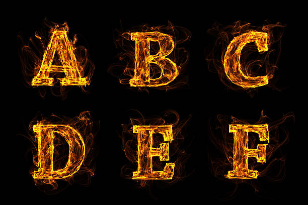 Letters Burning In The Fire "Letter A, B, C, D, E, F burning in the fire." fire letter e stock pictures, royalty-free photos & images